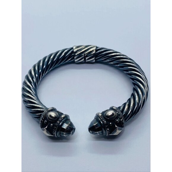 DAVID YURMAN DARKENED BLACKENED STERLING SILVER RENAISSANCE 10MM CUFF DIAMONDS - Picture 1 of 12